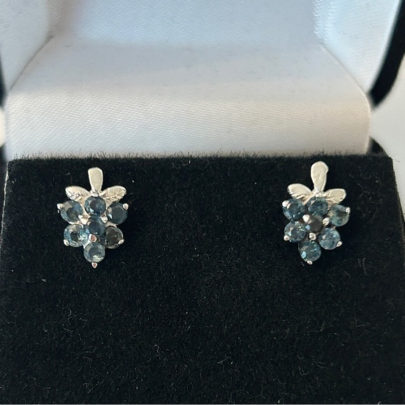 NIB genuine blue sapphires 925 sterling silver stud earrings Septemberbirthstone - Picture 1 of 13